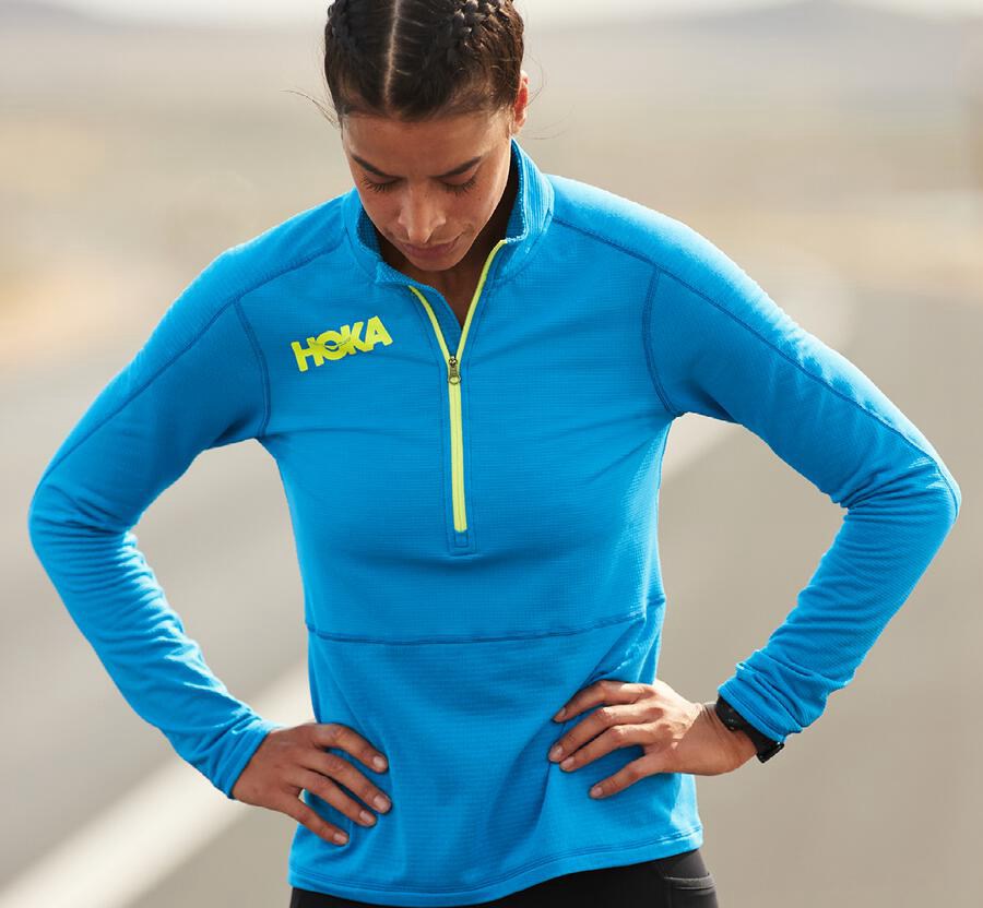 Hoka One One Tops Womens Blue - 1/2 Zip Midlayer - 85016MQRY